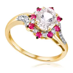 Anel de Ouro com Diamantes, Rubis e Morganita de 1,01 Ct ouro