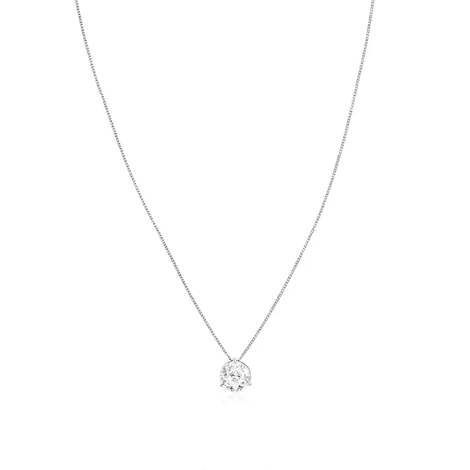 Pingente Ponto de Luz de Ouro Branco com Corrente e Cristal