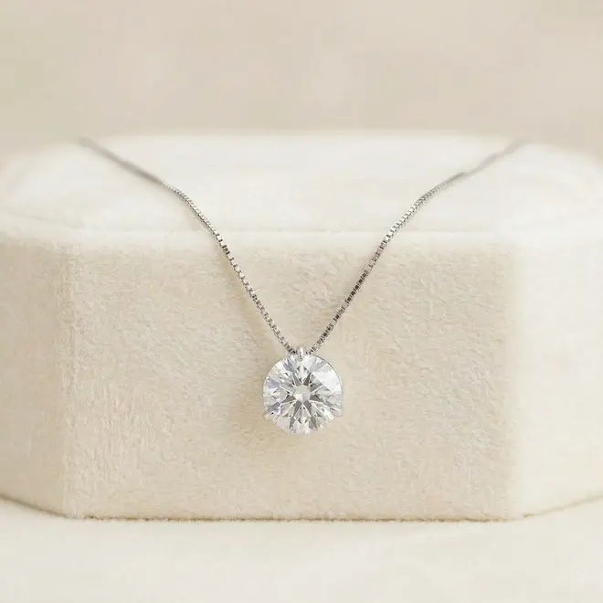 Pingente Ponto de Luz de Ouro Branco com Corrente e Cristal