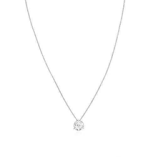 Pingente Ponto de Luz de Ouro Branco com Corrente e Cristal