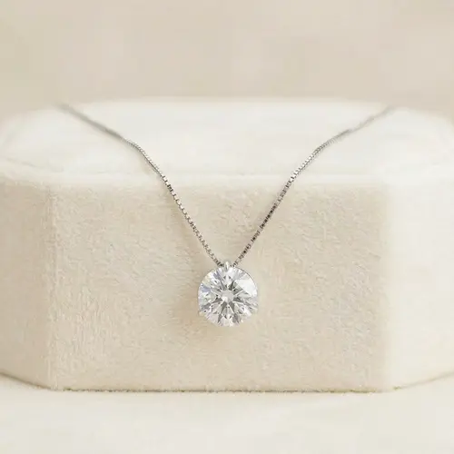 Pingente Ponto de Luz de Ouro Branco com Corrente e Cristal