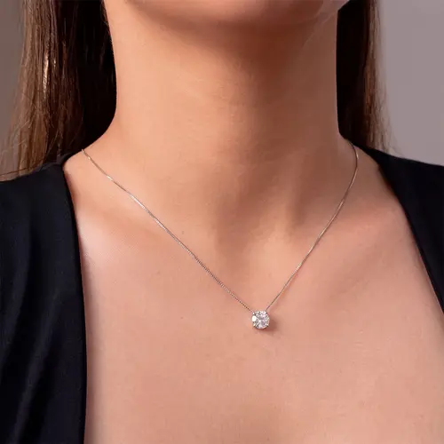 Pingente Ponto de Luz de Ouro Branco com Corrente e Cristal