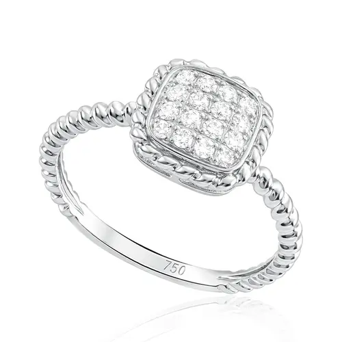 Anel de Ouro Branco com Diamantes totalizando 17 pts.