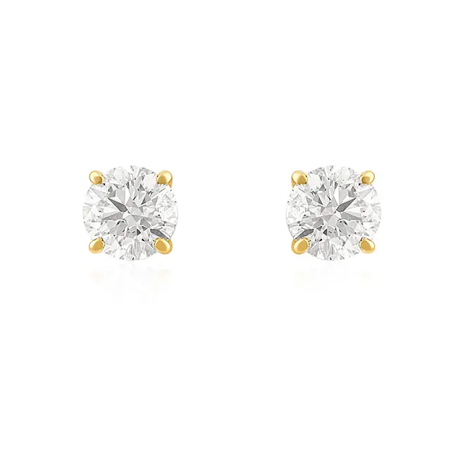 Par de Brincos Solitários de Ouro Amarelo com Diamantes totalizando 1,0 Cts.