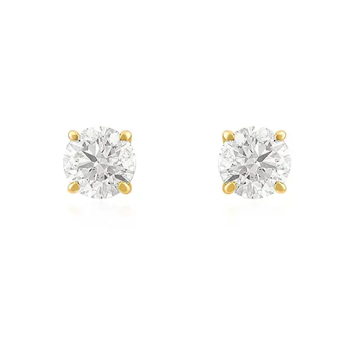 Par de Brincos Solitários de Ouro Amarelo com Diamantes totalizando 1,0 Cts.