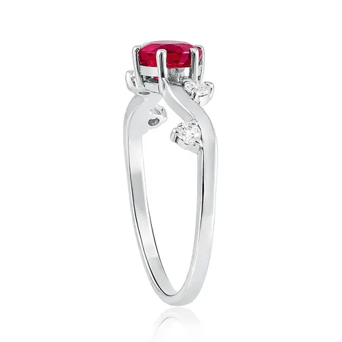 Anel Trabalhado em Ouro Branco com Diamante e Rubi de 80 Pts.
