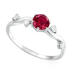Anel Trabalhado em Ouro Branco com Diamante e Rubi de 80 Pts.