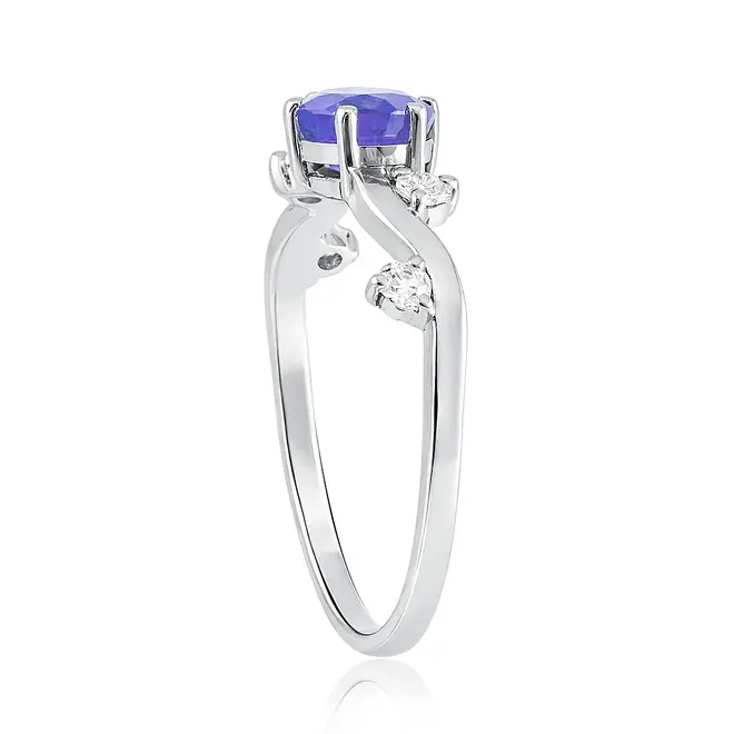 Anel Trabalhado em Ouro Branco com Diamante e Tanzanita de 48 Pts.