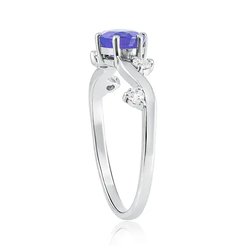 Anel Trabalhado em Ouro Branco com Diamante e Tanzanita de 48 Pts.