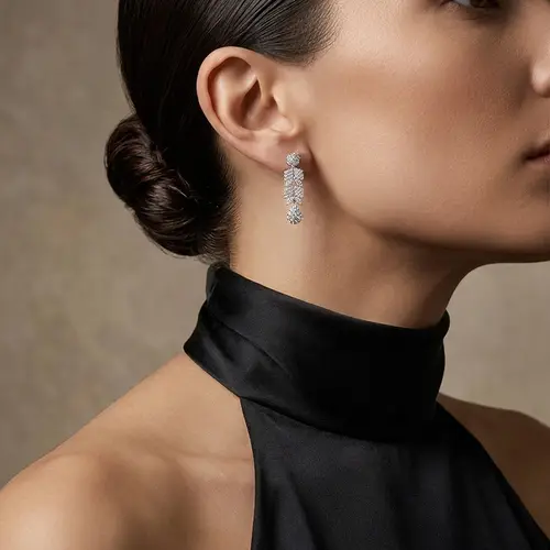 Par de Brinco de Ouro Branco com Diamantes Totalizando 1,75 Cts.