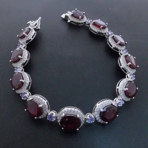 Pulseira de Prata com Cristais, Rubis e Tanzanitas