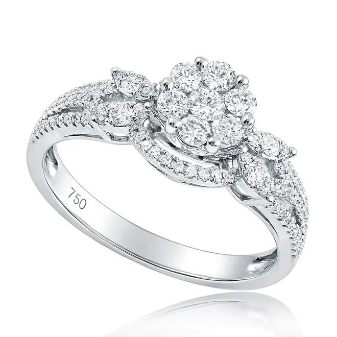 Conjunto Anel e Aparador de Ouro Branco com Diamantes totalizando 65 pts.