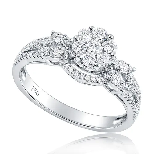 Conjunto Anel e Aparador de Ouro Branco com Diamantes totalizando 65 pts.