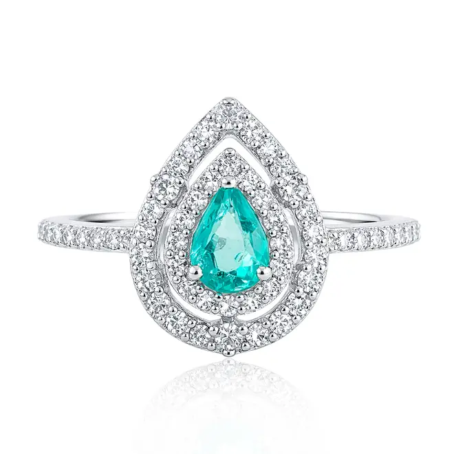 Anel de Ouro Branco com Diamantes e Turmalina Paraíba de 20 pts. - Com Certificado AGL 57386