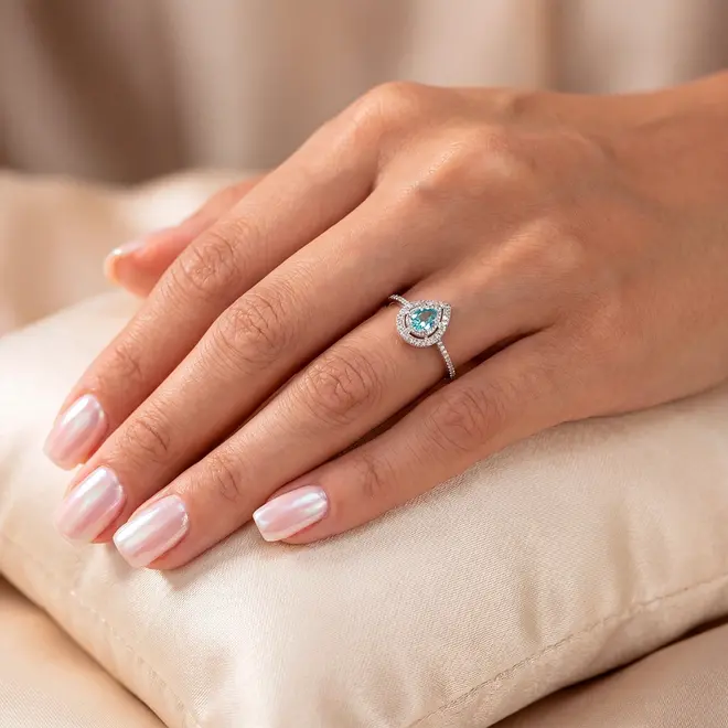 Anel de Ouro Branco com Diamantes e Turmalina Paraíba de 20 pts. - Com Certificado AGL 57386