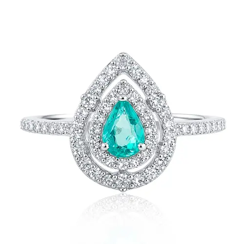 Anel de Ouro Branco com Diamantes e Turmalina Paraíba de 20 pts. - Com Certificado AGL 57386
