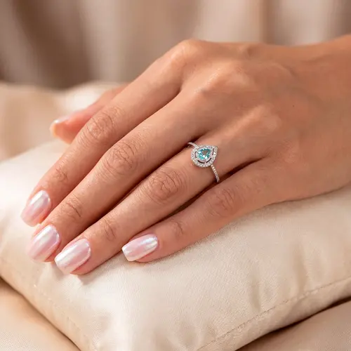 Anel de Ouro Branco com Diamantes e Turmalina Paraíba de 20 pts. - Com Certificado AGL 57386