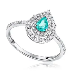 Anel de Ouro Branco com Diamantes e Turmalina Paraíba de 20 pts. - Com Certificado AGL 57386