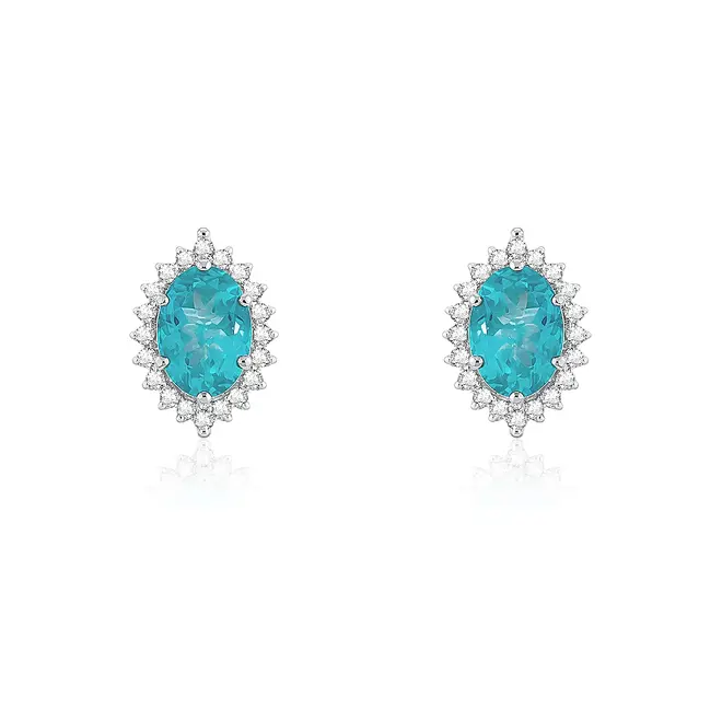 Par de Brincos de Ouro Branco com Diamantes e Apatitas