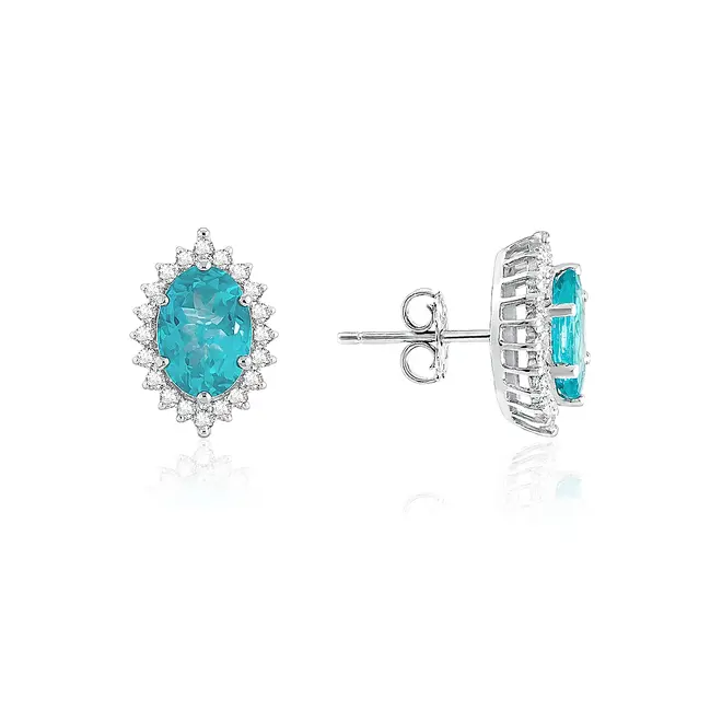 Par de Brincos de Ouro Branco com Diamantes e Apatitas
