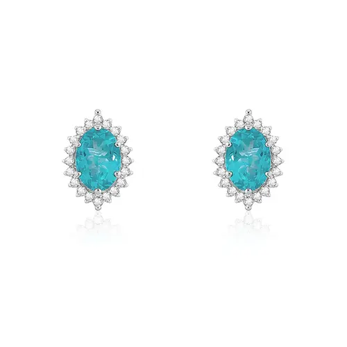 Par de Brincos de Ouro Branco com Diamantes e Apatitas
