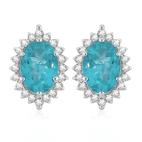 Par de Brincos de Ouro Branco com Diamantes e Apatitas