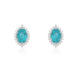 Par de Brincos de Ouro Branco com Diamantes e Apatitas