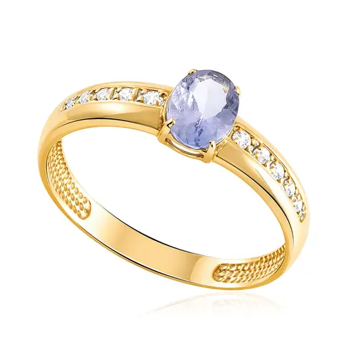 Anel de Ouro Amarelo com Diamantes e Tanzanita de 75 pts.