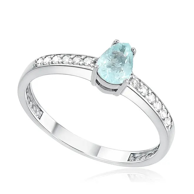 Anel de Ouro Branco com Diamantes e Turmalina Paraíba 1,26 Cts.