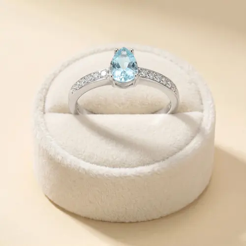 Anel de Ouro Branco com Diamantes e Turmalina Paraíba 1,26 Cts.