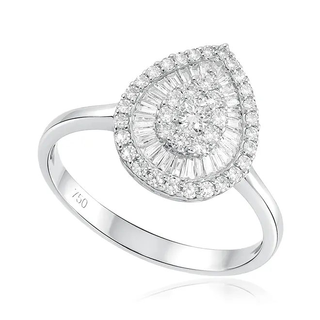 Anel de Ouro Branco com Diamantes Totalizando 42 Pts.