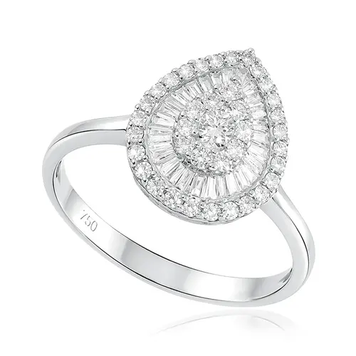 Anel de Ouro Branco com Diamantes Totalizando 42 Pts.
