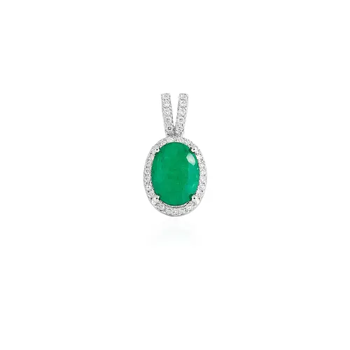 Conjunto Par de Brincos, Pingente e Anel de Prata com Cristais e Esmeraldas