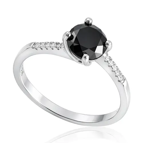 Anel de Prata com Diamante Negro de 1,5 Cts..