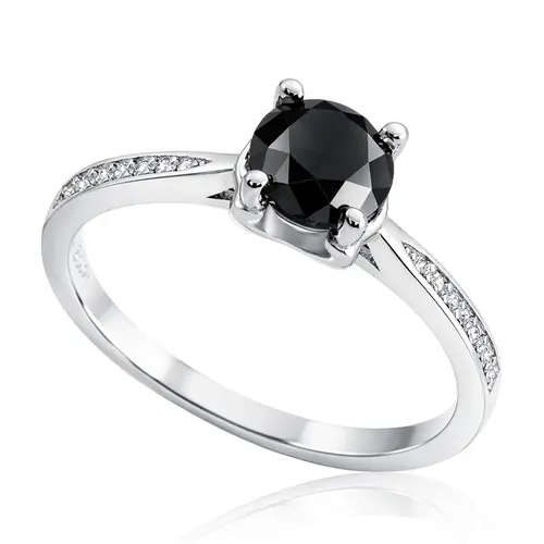 Anel de Prata com Diamante Negro de 1,5 Cts..