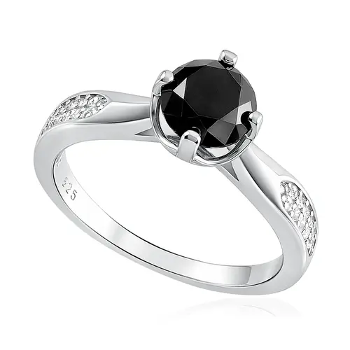 Anel de Prata com Diamante Negro de 1,5 Cts..