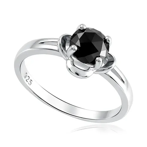 Anel Solitário de Prata com Diamante Negro de 1,5 Cts.