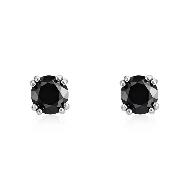 Par de Brincos Solitário de Prata com Diamantes Negros totalizando 2,0 Cts.