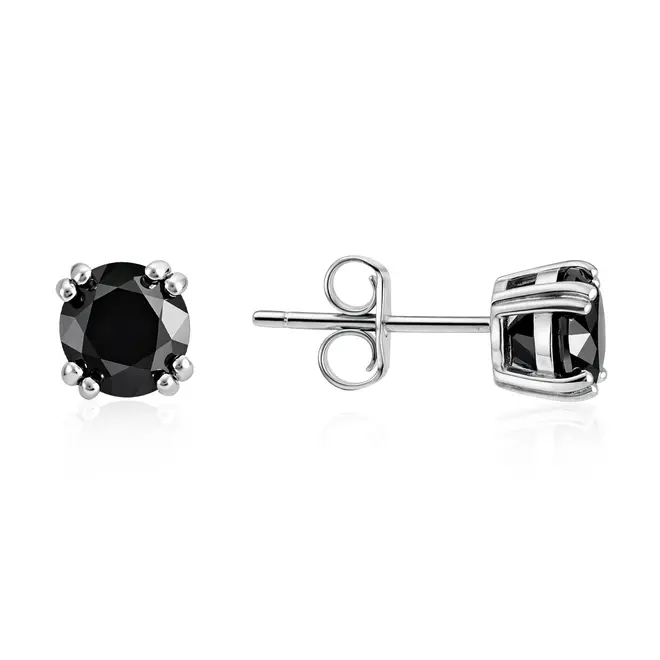 Par de Brincos Solitário de Prata com Diamantes Negros totalizando 2,0 Cts.