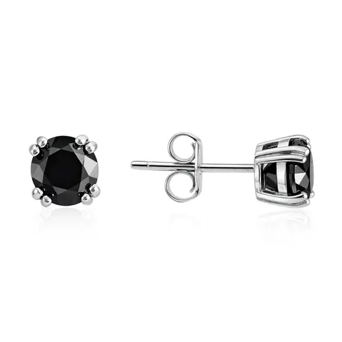 Par de Brincos Solitário de Prata com Diamantes Negros totalizando 2,0 Cts.