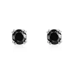 Par de Brincos Solitário de Prata com Diamantes Negros totalizando 2,0 Cts.