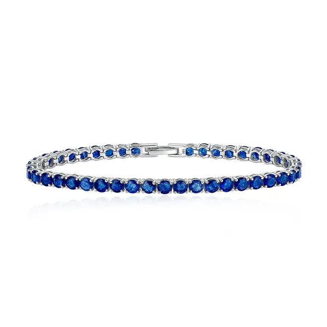 Pulseira de Prata com 42 Safiras, com Acabamento em Ródio