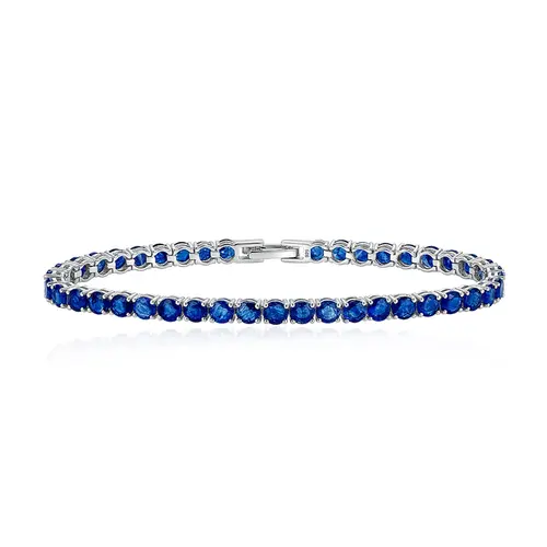 Pulseira de Prata com 42 Safiras, com Acabamento em Ródio
