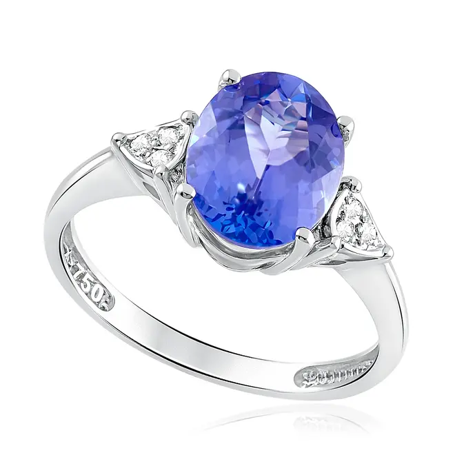 Anel de Ouro Branco com Diamantes e Tanzanita de 3,84 ct