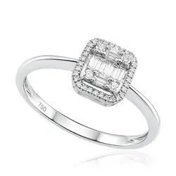 Anel Quadrado de Ouro Branco com Diamantes totalizando 18 pts.