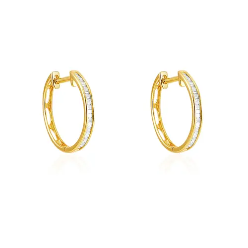 Par de Brincos Argola de Ouro Amarelo com Diamantes totalizando 15 Pts.