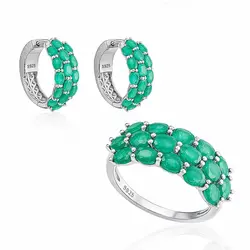 Conjunto de Meia Aliança e Par de Brincos Argola com Esmeraldas.