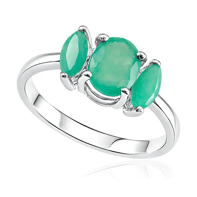 Conjunto de Anel e Par de Brincos com Cristais e Esmeraldas.