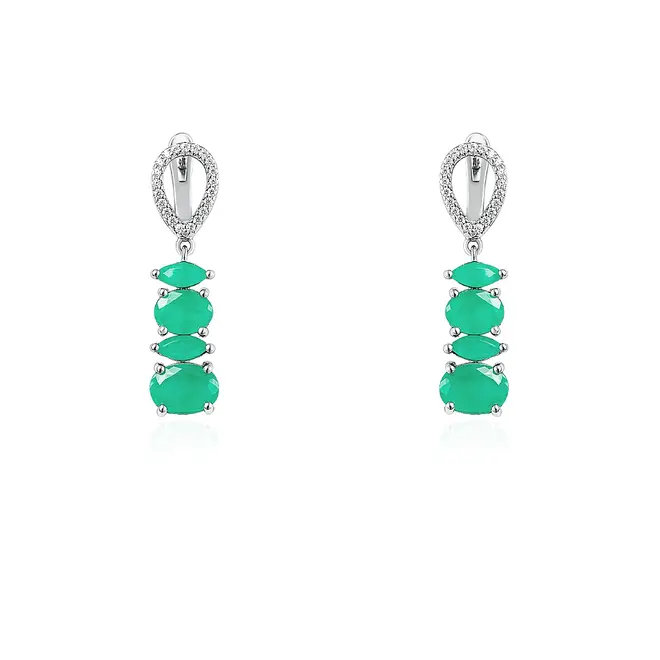 Conjunto de Anel e Par de Brincos com Cristais e Esmeraldas.