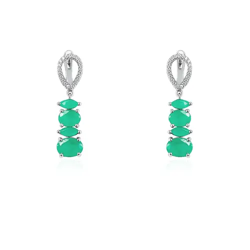 Conjunto de Anel e Par de Brincos com Cristais e Esmeraldas.